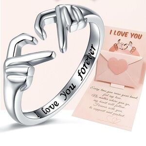 18k White Gold Irish Open Heart Claddagh Ring Dainty 925 Love Promise Minimalist